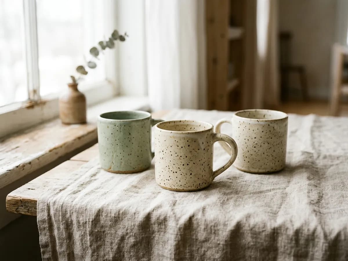 Handmade ceramic mugs, from the Terra & Kiln concept store