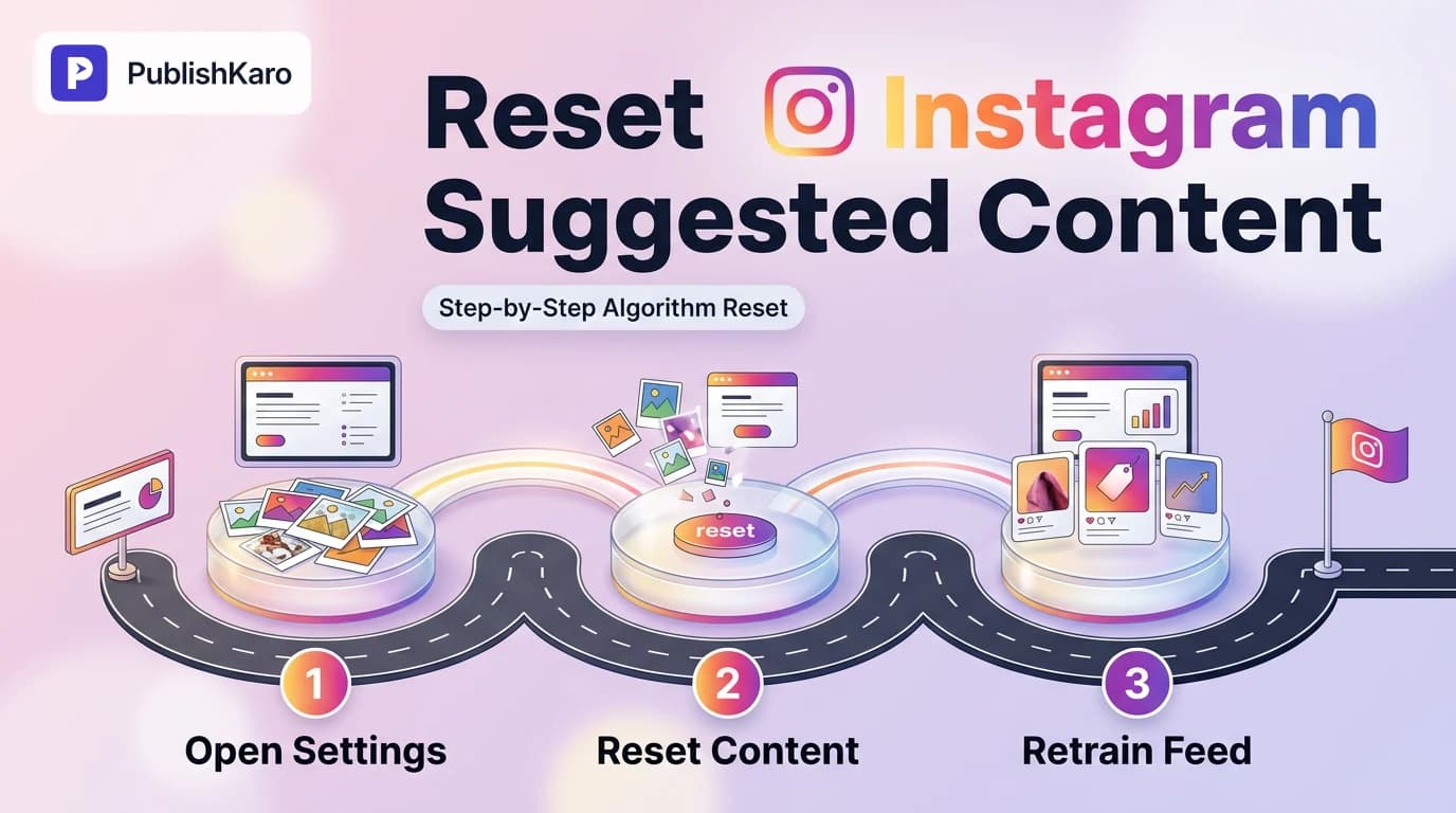 A marketing specialist reviewing Instagram feed settings on a smartphone to reset suggested content preferences.