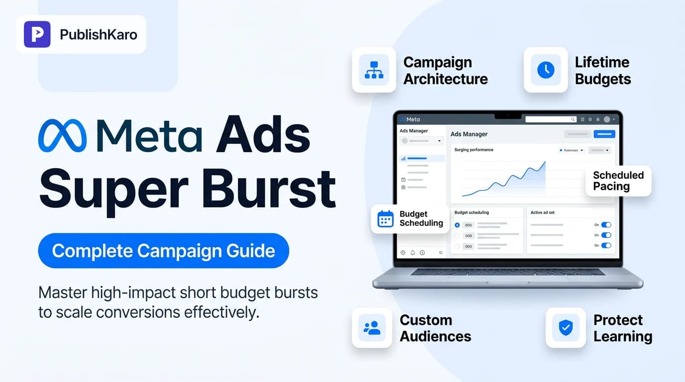 Digital marketer analyzing a high-velocity Meta Ads Manager performance dashboard during a super burst campaign.