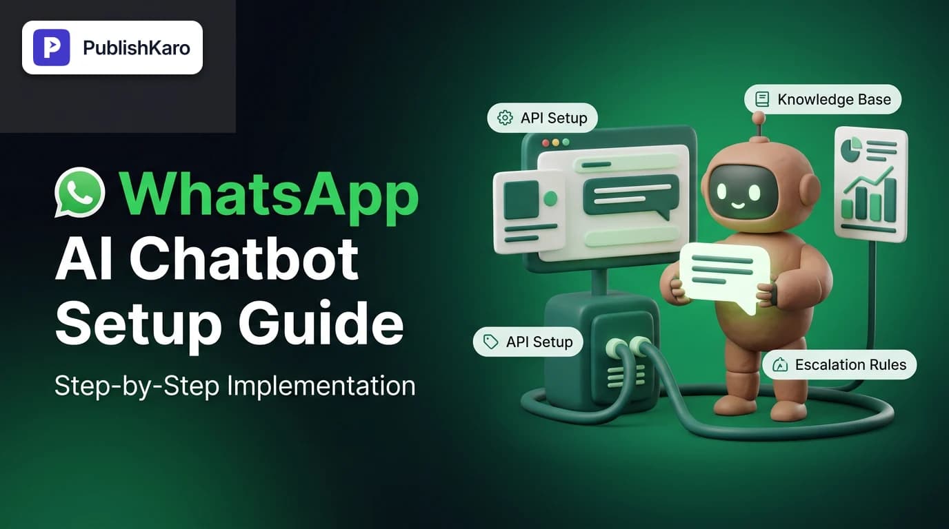A digital smartphone interface displaying a clean WhatsApp AI chatbot conversation next to cloud API architecture nodes.