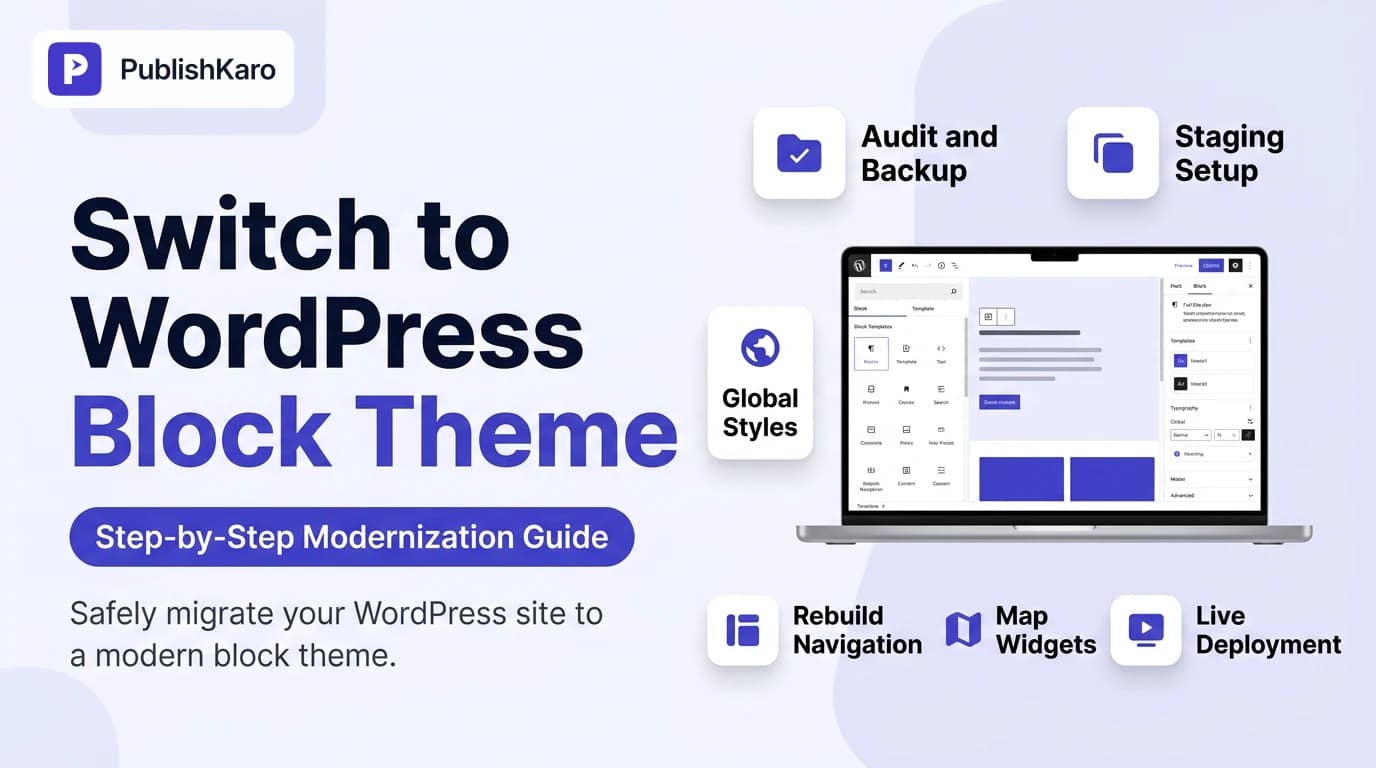 A clean modern WordPress site editor interface displaying block theme template customization options.